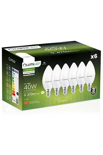 Lumiled 6x Bec LED E14 tip lumânare B35 5W = 40W 470lm 4000K Neutru 180 °
