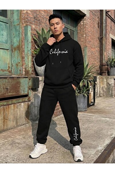 WOODROFFE Unisex California Printed Oversize Hooded Tracksuit Set Loose Fit