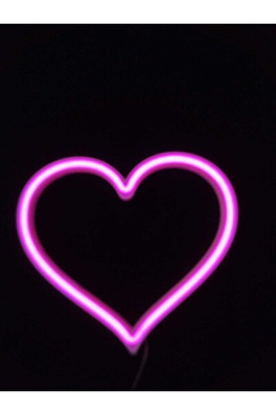 Kalp Şeklinde Pembe Neon LED Duvar Lambası 20x18 cm | 3D Baskı| 12V Adaptörlü