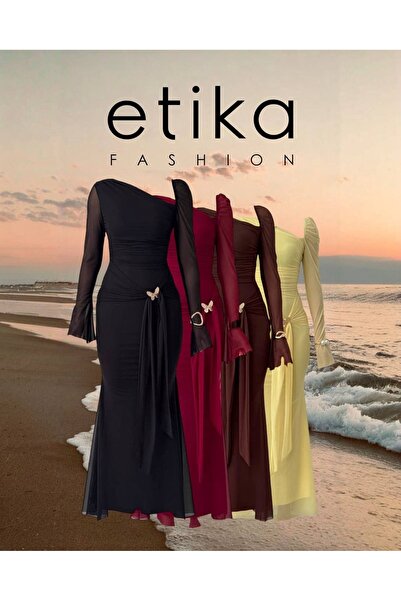 Clothes Fast Γυναικείο μαύρο ασύμμετρο φόρεμα με γιακά, με λεπτομέρεια καρφίτ...