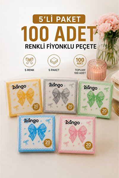 Myplas 5'li Paket Fiyonklu Desenli Kağıt Peçete Seti 5 Renk Toplam 100 Adet S...