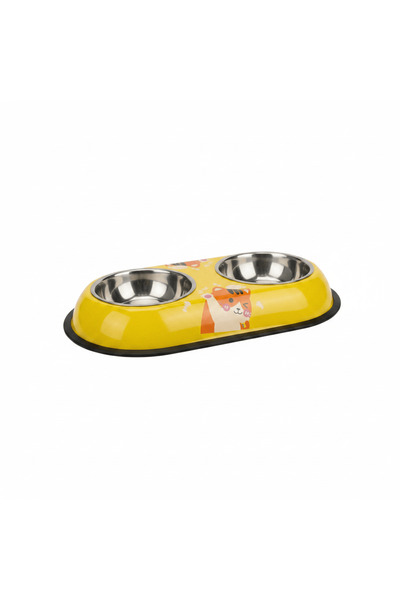 AKDC Yellow Double Stainless Steel Pet Feeding Bowl Set - 35×20 cm