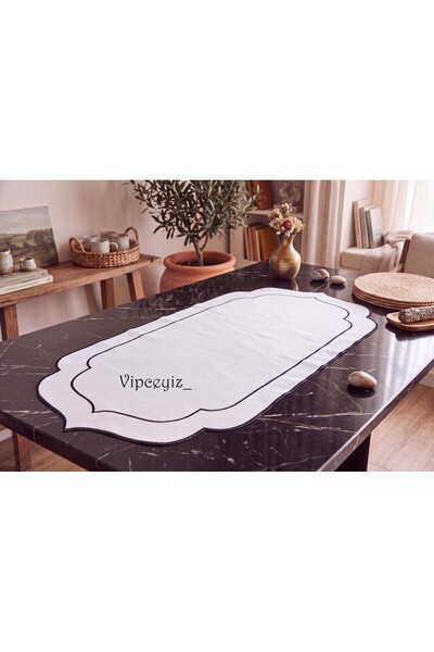 vipceyiz Black Colored Double Wrapped 45 X 130 cm Linen Effect Runner