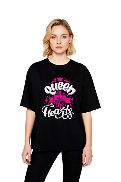 PayBuy Women's Oversize T-Shirt Queen of Hearts Printed Empowering Message Co...