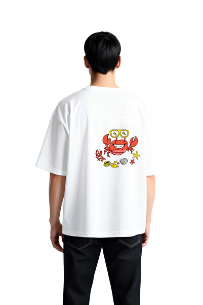 PayBuy Men's Oversize T-Shirt 100% Cotton Marine Life Cartoon Print Round Nec...