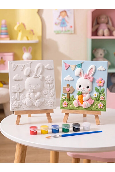 Tabdiko Sevimli Tavşan 15x15 Taş Boyama Seti – Çocuk ve Yetişkin Hobi Seti
