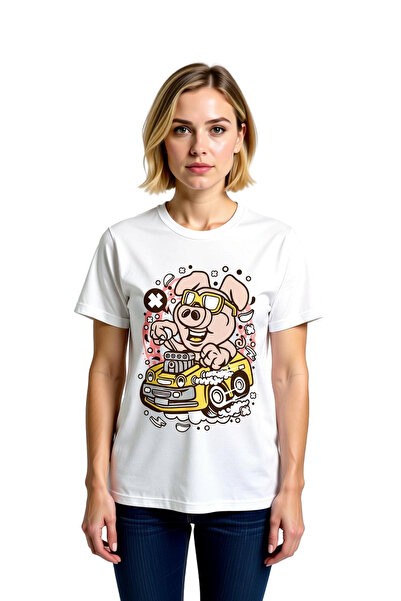 PayBuy Women's Funny Pig Driver Printed Short Sleeve T-Shirt with Glasses Car...