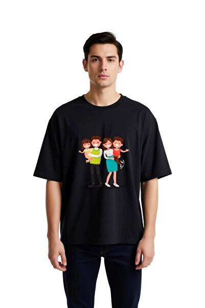 PayBuy Family Love Colorful Line Print Men's Oversize T-Shirt