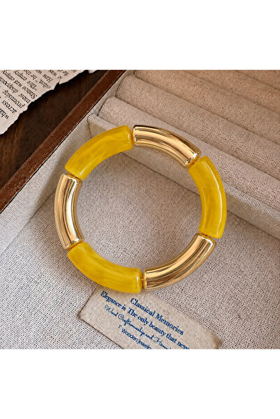 synshop Yellow Bone Marble Patterned Gold Color Geometric Segmented Bohemian ...