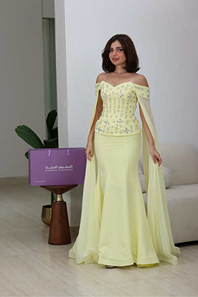 modern designer Luxurious Cape Evening Dress
