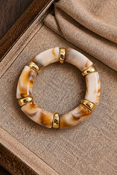 synshop Cream Brown Bone Marble Patterned Gold Spacer Bohemian Vintage Thick ...