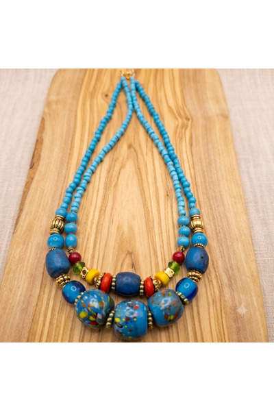 azra takı tasarım Handmade Blue Bohemian Short Women's Necklace