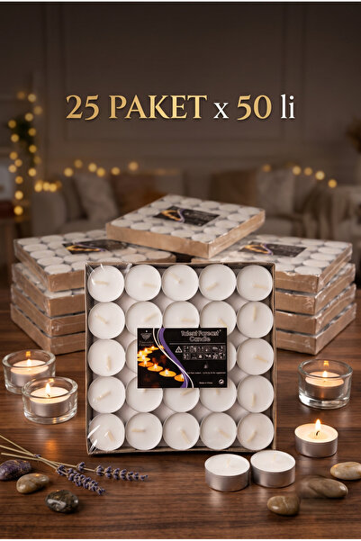 Massaltay Tea Light Mum 25'li x 50 Paket (1250 Adet) Beyaz Dekoratif Tealight Mum Kına, Düğün, Nişan, Nikah, Parti ve Ev Dekorasyonu