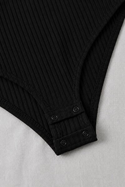 Violon Black Long Sleeve Ribbed Polo Collar