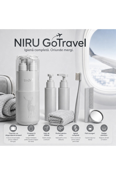 Niru Set igiena calatorie compact GoTravel™ - kit voiaj, flacoane reutilizabi...
