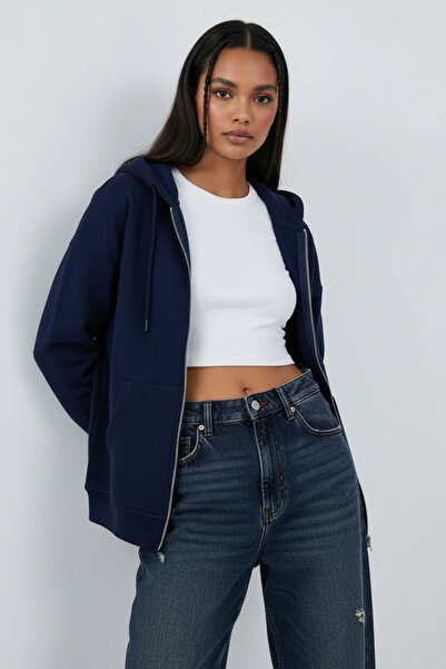 Runades Women's Relaxed Fit Casual Zipper Hooded Sweatshirt Cardigan