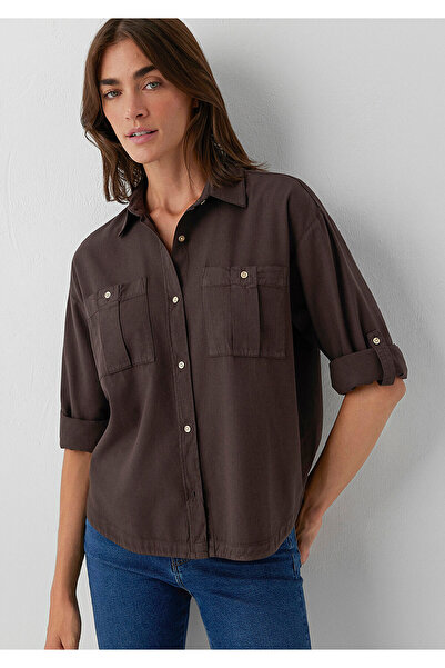 Mavi Kahverengi Gömlek Loose Fit / Bol Rahat Kesim 1211383-70240