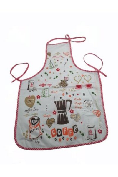 ForWhat Leakproof Coffee Pattern Pink Edge Pvc Chef Apron for Office Home Off...