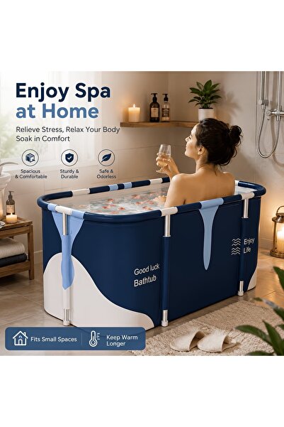 Generic Brand 140CM Oversized Foldable Bathtub for Adults, Portable Collapsib...