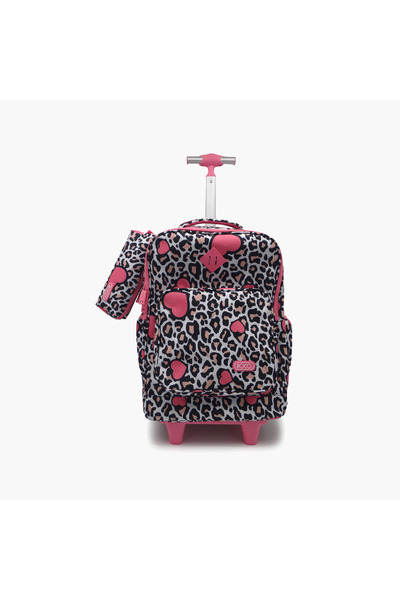 Roco Animal Print 2-Piece School Trolley Bag Set for Girls 5-8 Yrs with Penci...