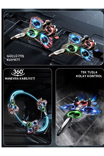 Teknoloji Gelsin Mini Drone Savaş Uçağı Çocuk Drone | 360° Uçuş, Tek Tuş Kalkış, Uzaktan Kumandalı, Çift Bataryalı