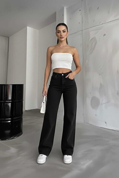 BROSERER Palermo Black Casual High Waist Wide Leg Women's Casual Jeans Palazz...