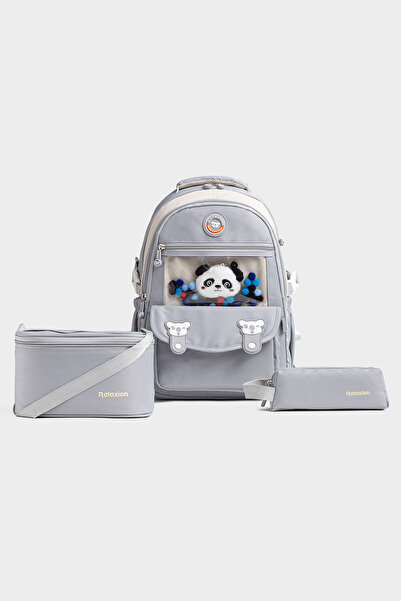By Hakan 1940 Triple Set Primary School Bag with Pen Holder and Lunch Bag A.Gray