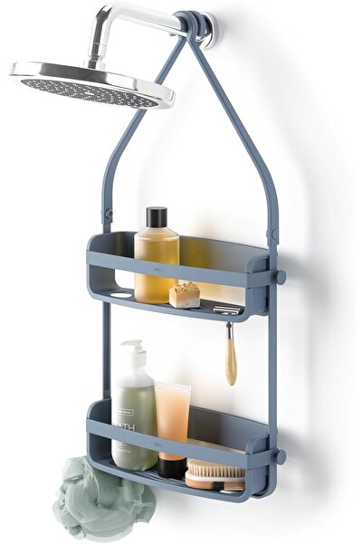 UmbraWear Umbra Flex Hanging Shower Caddy with 2 Shelves, Bathtub Shelf and B...