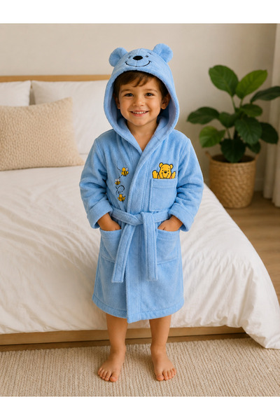 İQON Hooded Children's Bathrobe 100% Cotton – Blue Moon (3-4 Years Old)