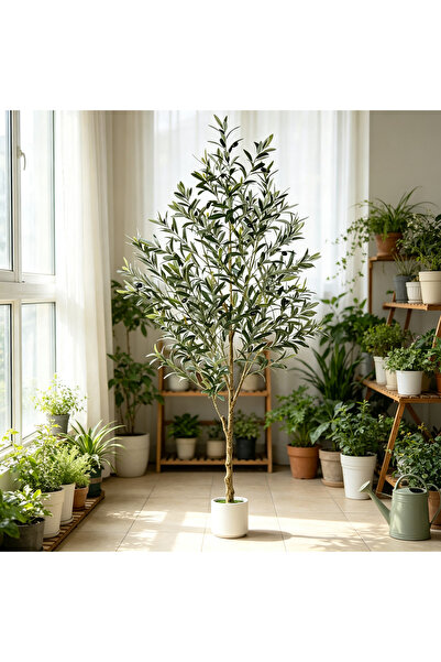 BESTONE 5FT Faux Olive Tree 152cm in White Pot Realistic Artificial Plant wit...