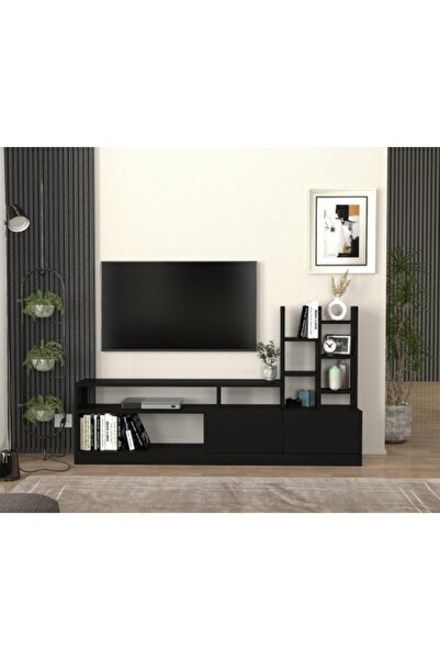 UnicUtil Bibliotecă pentru living, 164 x 25 x 91 cm, Negru, PAL frontal