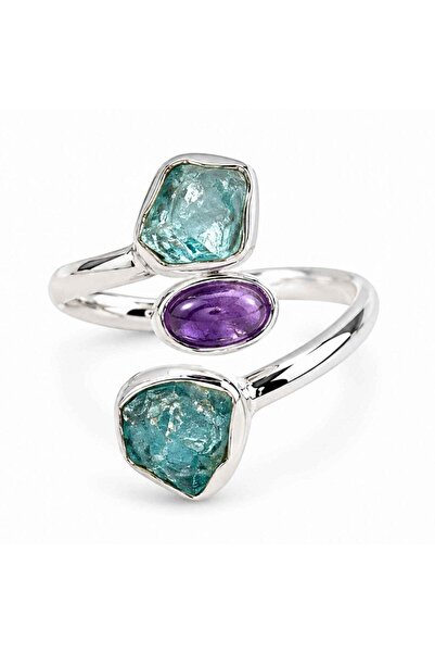 craftmystic Ρυθμιζόμενο Δαχτυλίδι Ασημένιο 925 με Ακαβανίτη, Αμέθυστο και Μπλ...