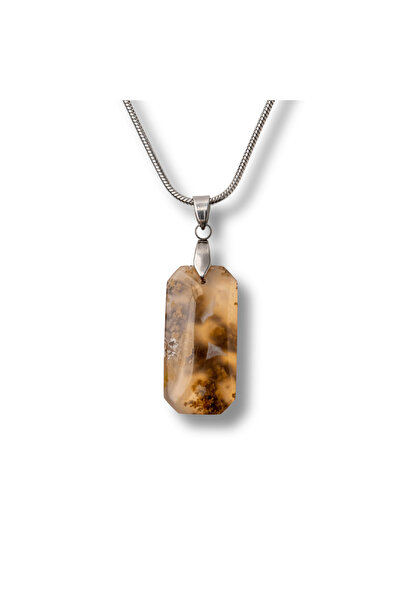 craftmystic Titanium necklace with rectangular moss agate - Natural balance a...