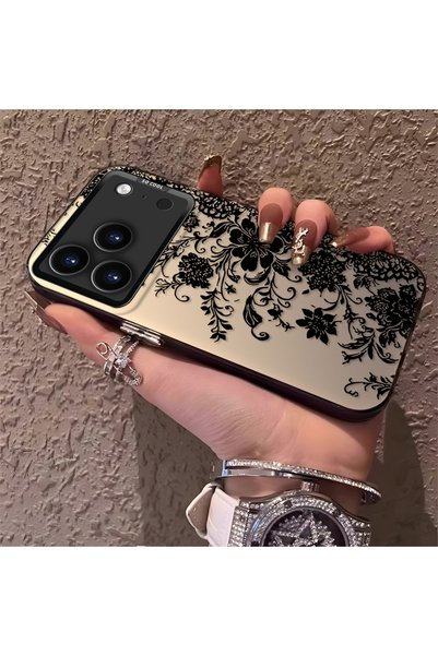 CHICASELUX Elegant Black Lace Floral Pattern Case Compatible with iPhone 17 Pro Max, High Quality Matte Phone Case