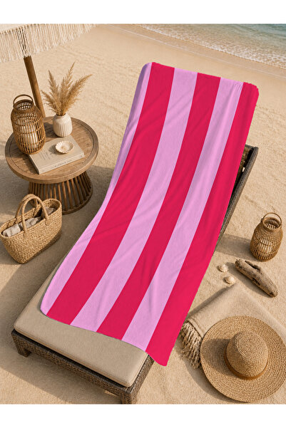 Evmila Prosop de plajă retro roz fucsia cu model cu dungi verticale 70x150 - ...