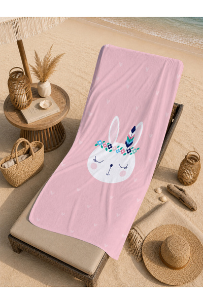 Evmila Cute Rabbit in Fairy Tale Clouds Pastel Patterned 70X150 Beach Towel -...