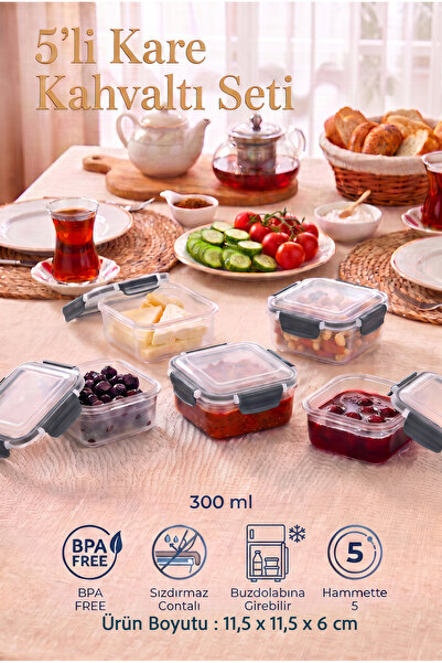 MAXİFRESH Kahvaltılık Saklama Kabı Seti 5'li Kilitli Contalı Sızdırmaz 300 ml...
