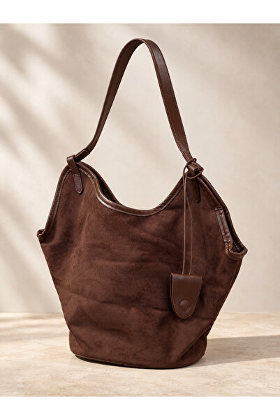 Luminos Butik Women's Bitter Brown Suede Look Hobo Shoulder Bag with Front Po...