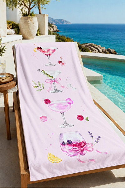 Evmila Romantic Pink Cocktail Floral Pattern 70X150 Beach Towel - Digital Pri...