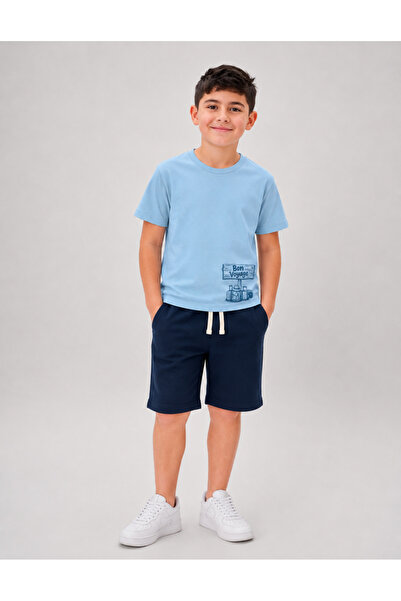 OrganicKid Bon Voyage Erkek Çocuk Açık Mavi Oversize T-shirt