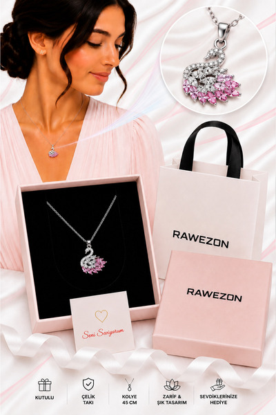 RAWEZON Steel Pink White Stone Swan Necklace Gift Set |   Gift for Lover, Gif...