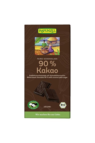 Rapunzel Ciocolată neagră 90% cacao și zahăr din flori de cocos, organic vega...