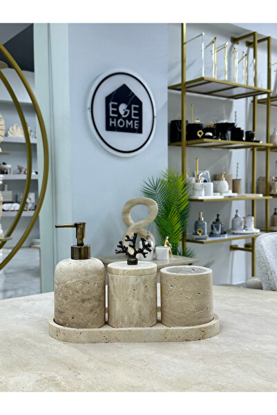 ege gross Decorative Travertine Natural 4-Piece Bathroom Set with Antique Fin...