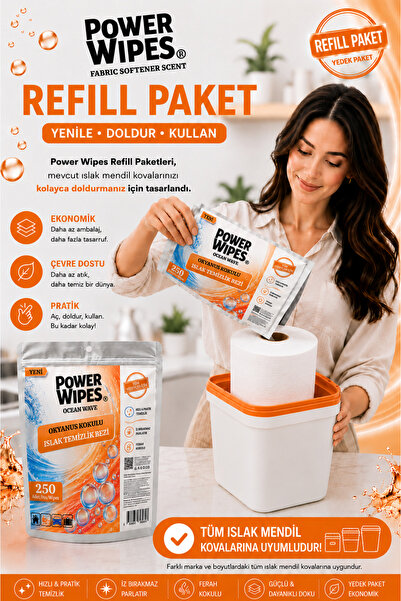 Power Wipes Ocean Kokulu Islak Kova Mendil 250 Yaprak Refill Yedek Paket Çok ...