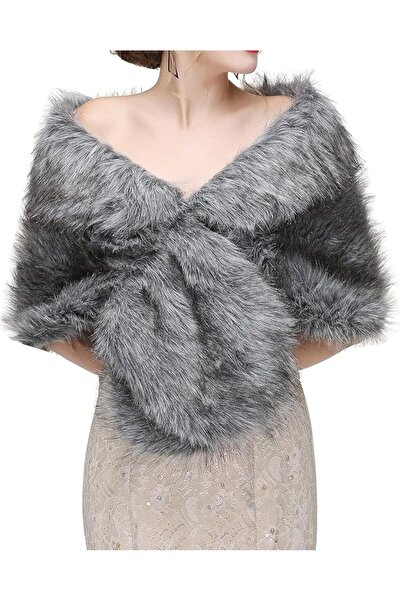GENERAL Faux Fur Shawl Wrap Stole Shrug Winter Bridal Wedding Cover Up