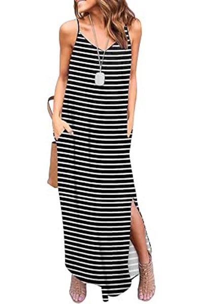 GENERAL HUSKARY Women's Summer Casual Sleeveless V Neck Strappy Split Loose D...