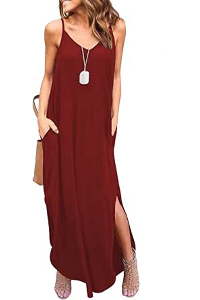 GENERAL HUSKARY Women's Summer Casual Sleeveless V Neck Strappy Split Loose D...