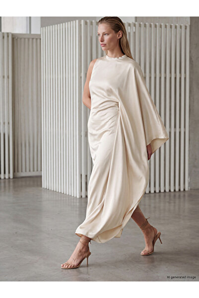 LC Waikiki I Dik Roba Collar Gathered Satin Evening Dress from Freezen Store