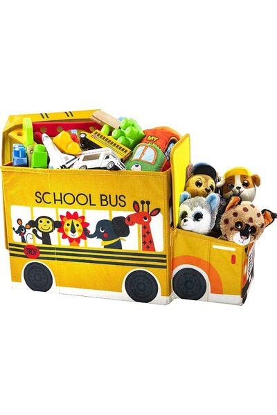 Arabest Junior Size Toy Box, Children's Decorative School Bus Storage Bin, Li...