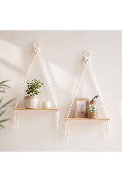 Artilady 2 Pack Wooden Wall Hanging Shelves - Macrame Hanging Plant Shelf wit...